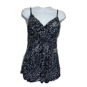 Aqua Green Tankini Swim Top Only Black Print Small